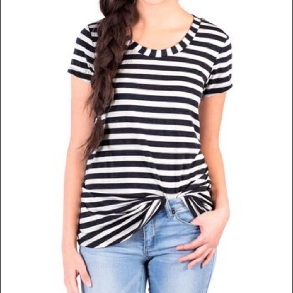 DownEast Anytime Tee Black White Striped Small